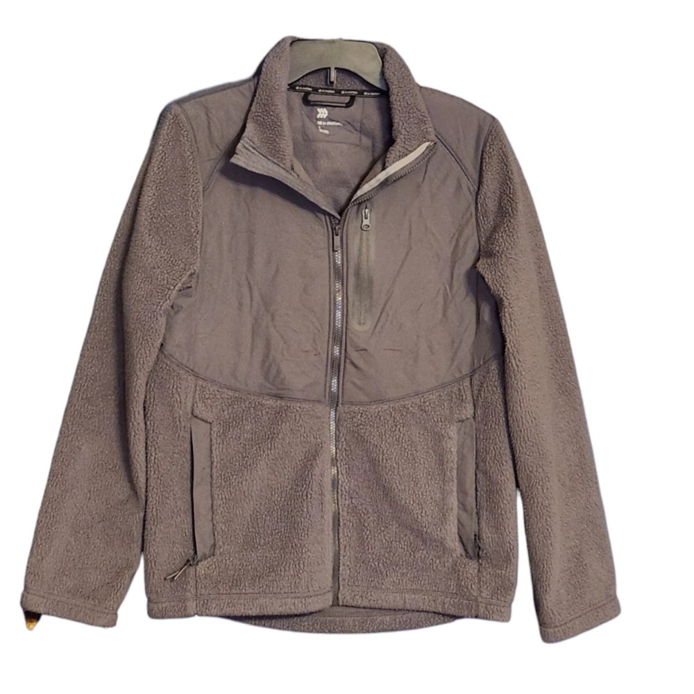 All-in-Motion Men's Sherpa Fleece Jacket - Size Small, Grey, Zipper Pockets